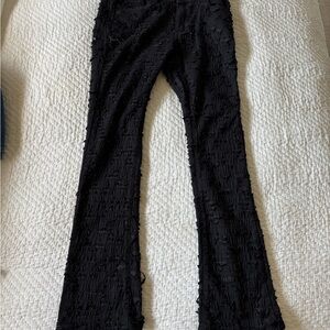 Black Textured Flare Pants